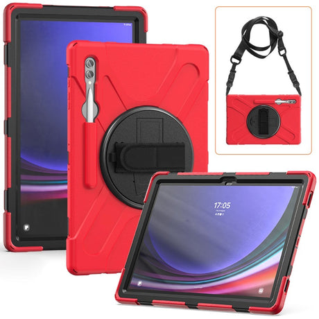 Samsung Galaxy Tab S9 Ultra / S8 Ultra Håndværker Tablet Cover m. Håndholder, Kickstand, Pencil Holder & Skulderstrop - Rød / Sort