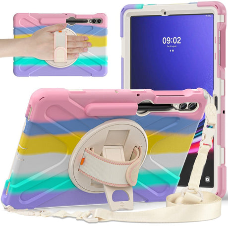 Samsung Galaxy Tab S9+ / S8+ / S7+ (Plus) / S7 FE Håndværker Tablet Cover m. Håndholder, Kickstand, Pencil Holder & Skulderstrop - Pink / Multi