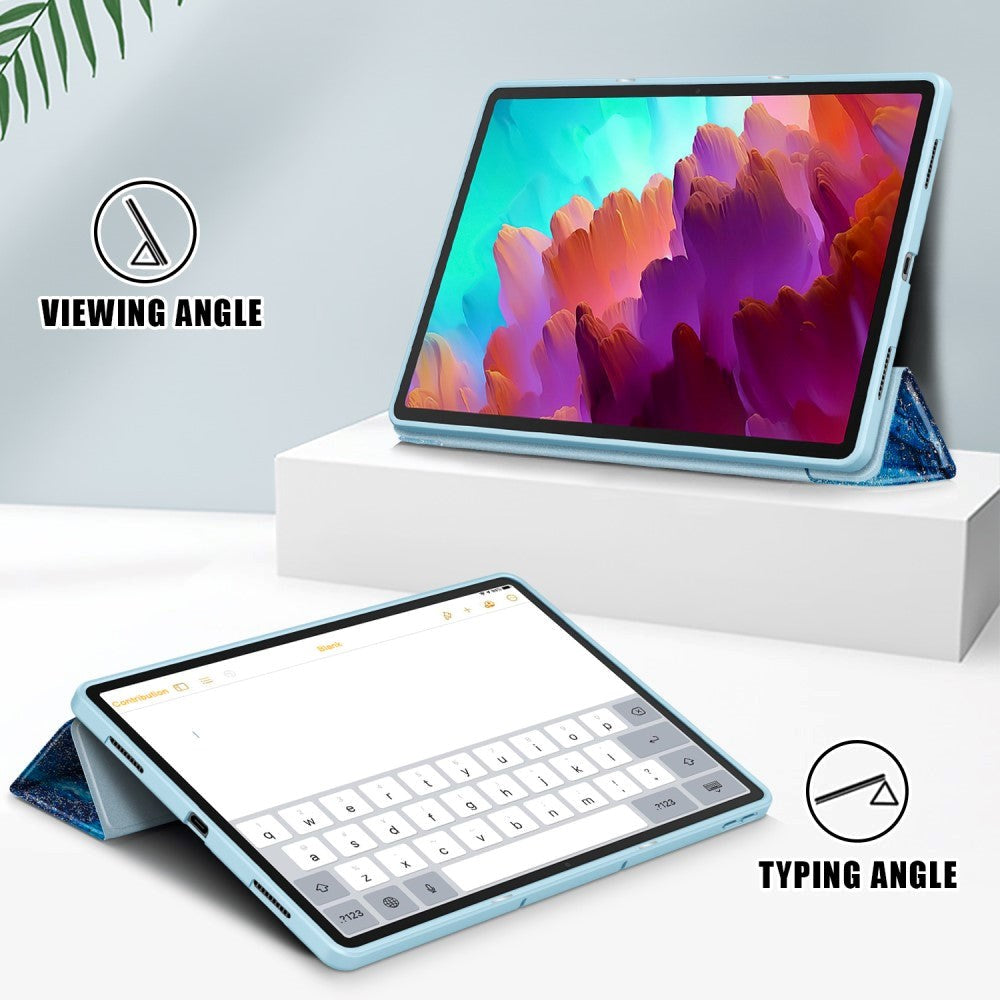 Lenovo Tab P12 Tri-Fold Kunstlæder Tablet Cover m. Pen Holder - Vand