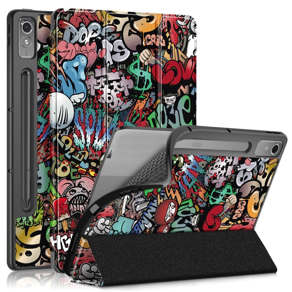 Lenovo Tab P12 Tri-Fold Kunstlæder Tablet Cover m. Pen Holder - Graffiti