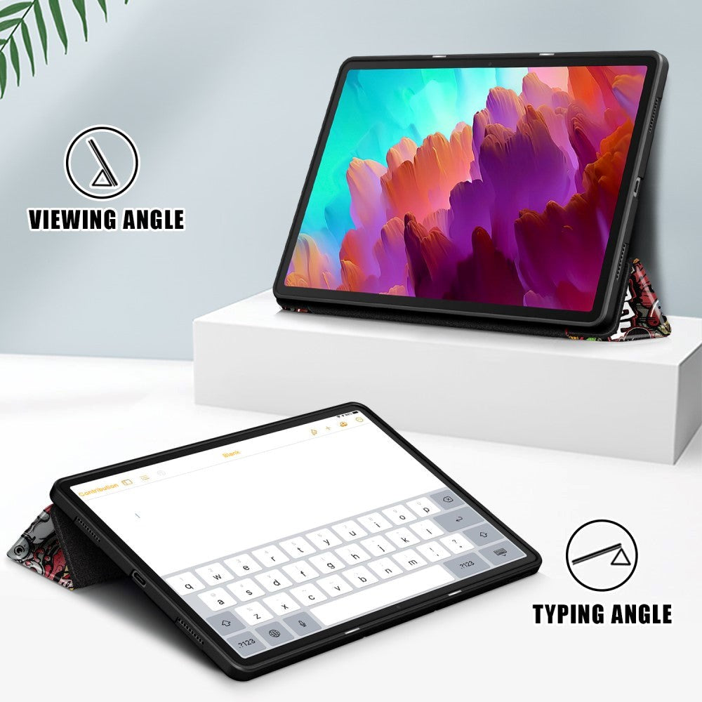 Lenovo Tab P12 Tri-Fold Kunstlæder Tablet Cover m. Pen Holder - Graffiti
