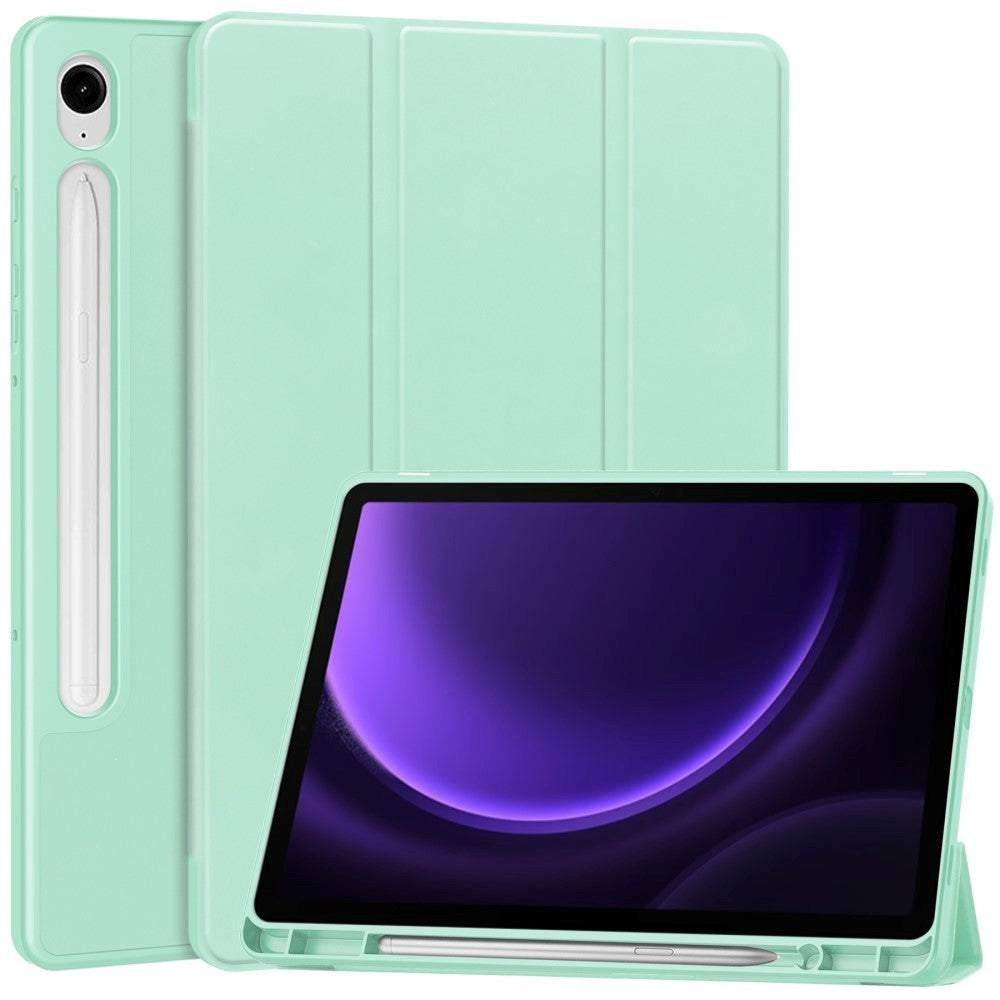 Samsung Galaxy Tab S10 FE / S9 FE Magnetisk Tri-Fold Læder Tablet Cover m. Pencil Holder - Mintgrøn