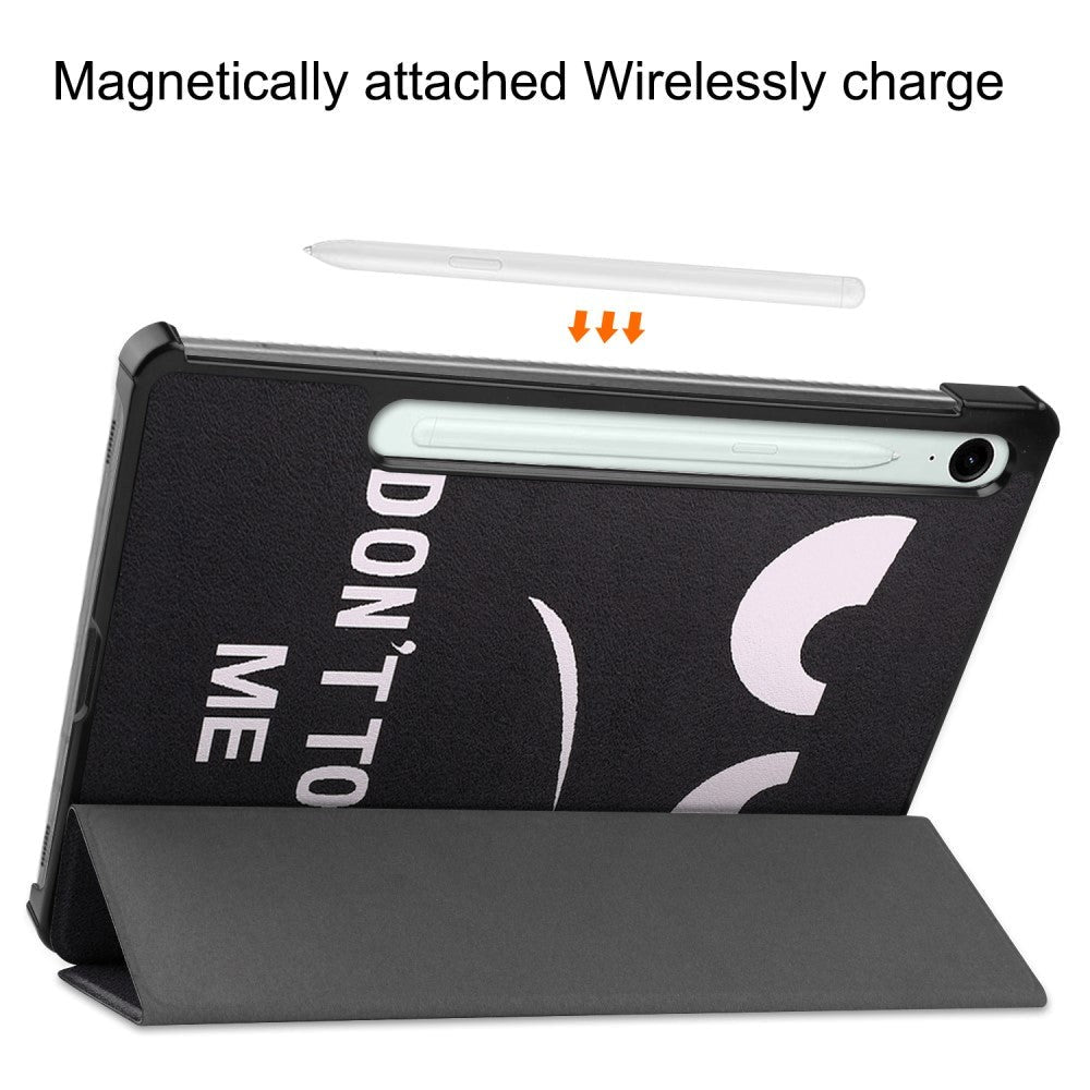 Samsung Galaxy Tab S10 FE / S9 FE Tri-Fold Kunstlæder Tablet Cover m. Pen Holder - "Don't Touch Me"