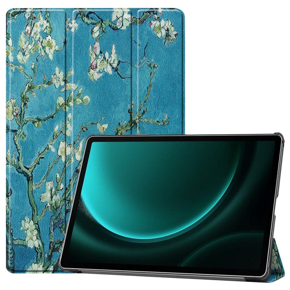 Samsung Galaxy Tab S9 FE+ (Plus) Tri-Fold Kunstlæder Tablet Cover m. Pen Holder - Blomstergrene