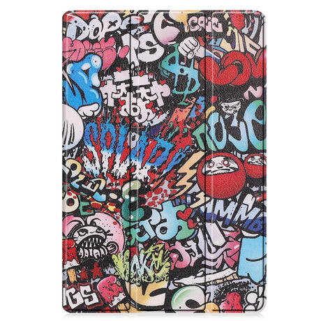 Samsung Galaxy Tab S9 FE+ (Plus) Tri-Fold Kunstlæder Tablet Cover m. Pen Holder - Graffiti