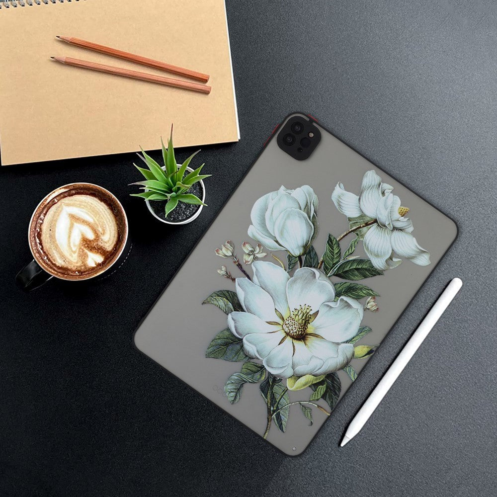 iPad Pro 11" (2022 / 2021 / 2020) Fleksibelt Plastik Bagside Cover - Mat Gennemsigtig / Hvide Blomster