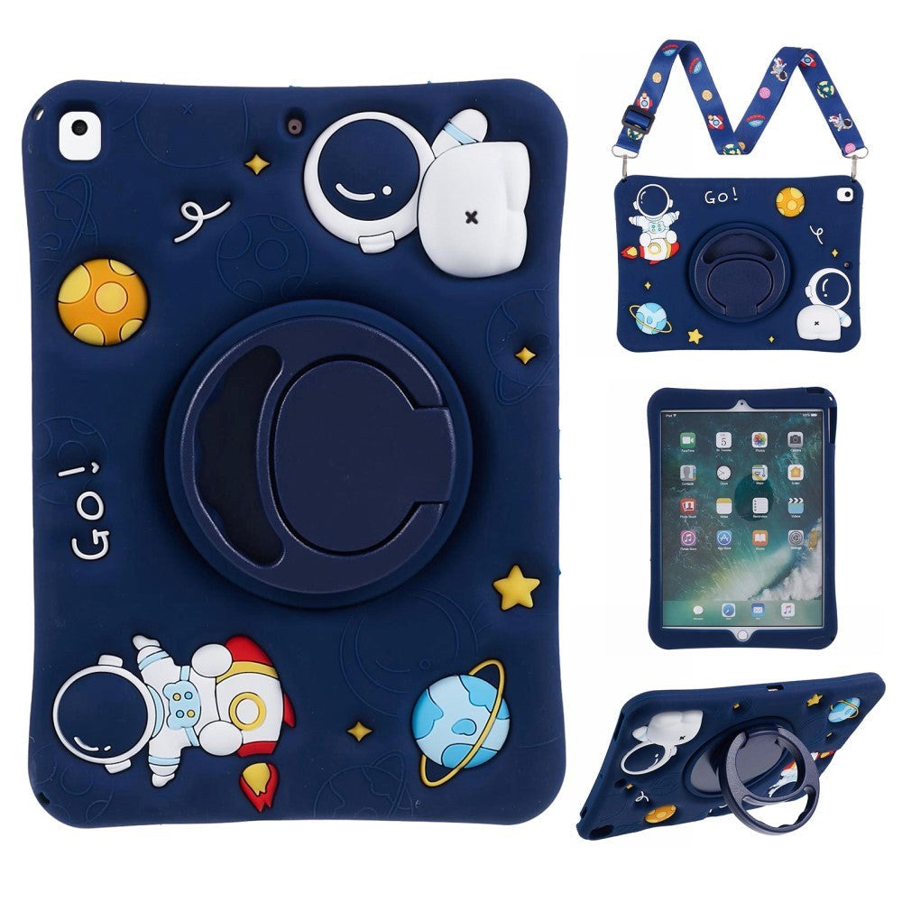 iPad 10.2 (2021 / 2020 / 2019) / Air 10.5 (2019) Børne Cover - Astronaut Tablet Cover m. Stander & Skulderstrop - Mørkeblå