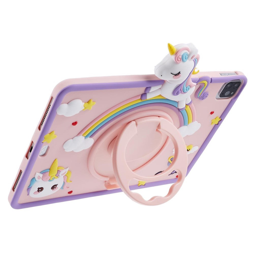 iPad Air (2022 / 2020) / Pro 11 (2022 / 2021 / 2020 / 2018) Børne Tablet Cover m. Stander & Cartoon - Lyserød