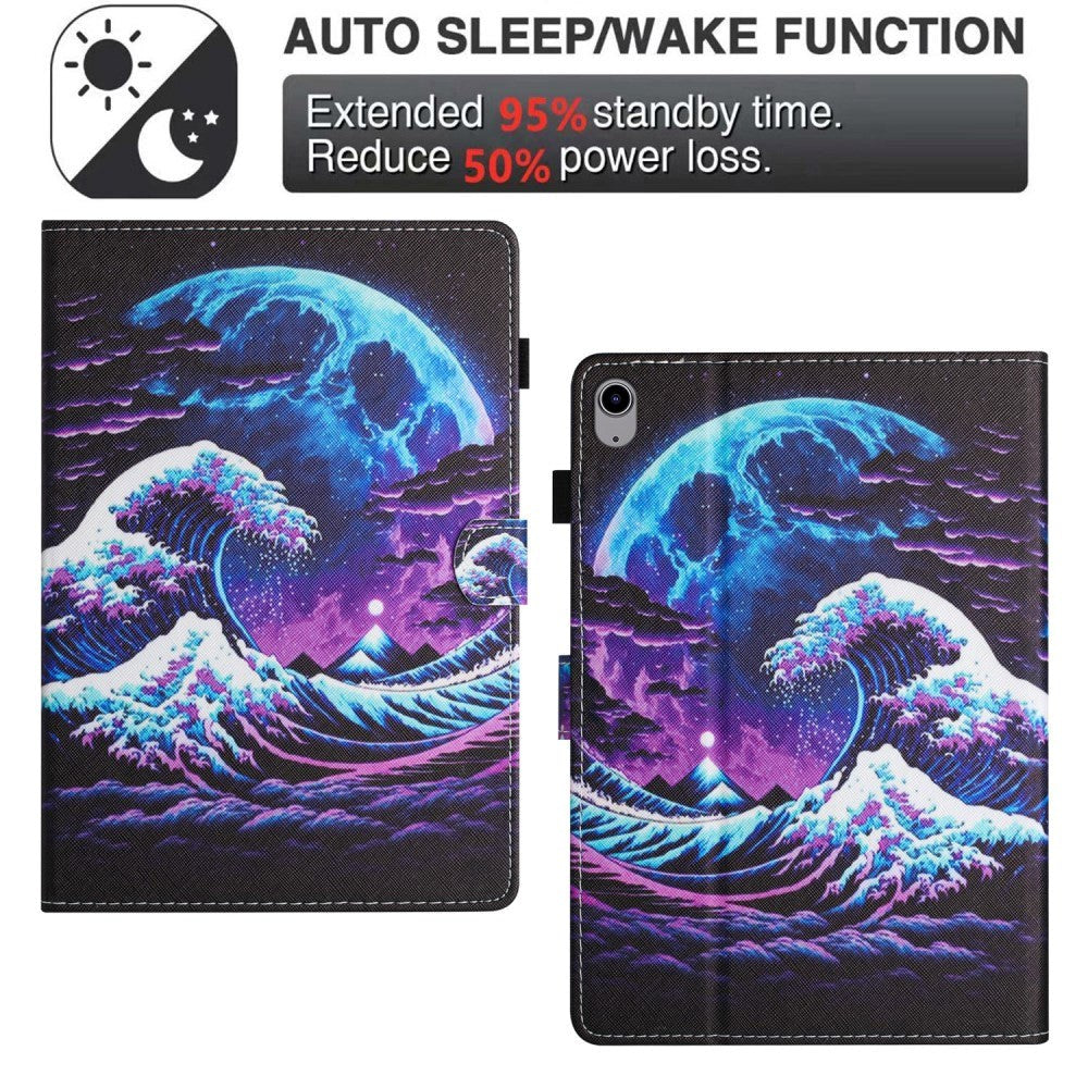 iPad 11" (2025) / iPad 10.9" (2024/2022) Læder Tablet Cover m. Ståfunktion & Kortholder - Bølger