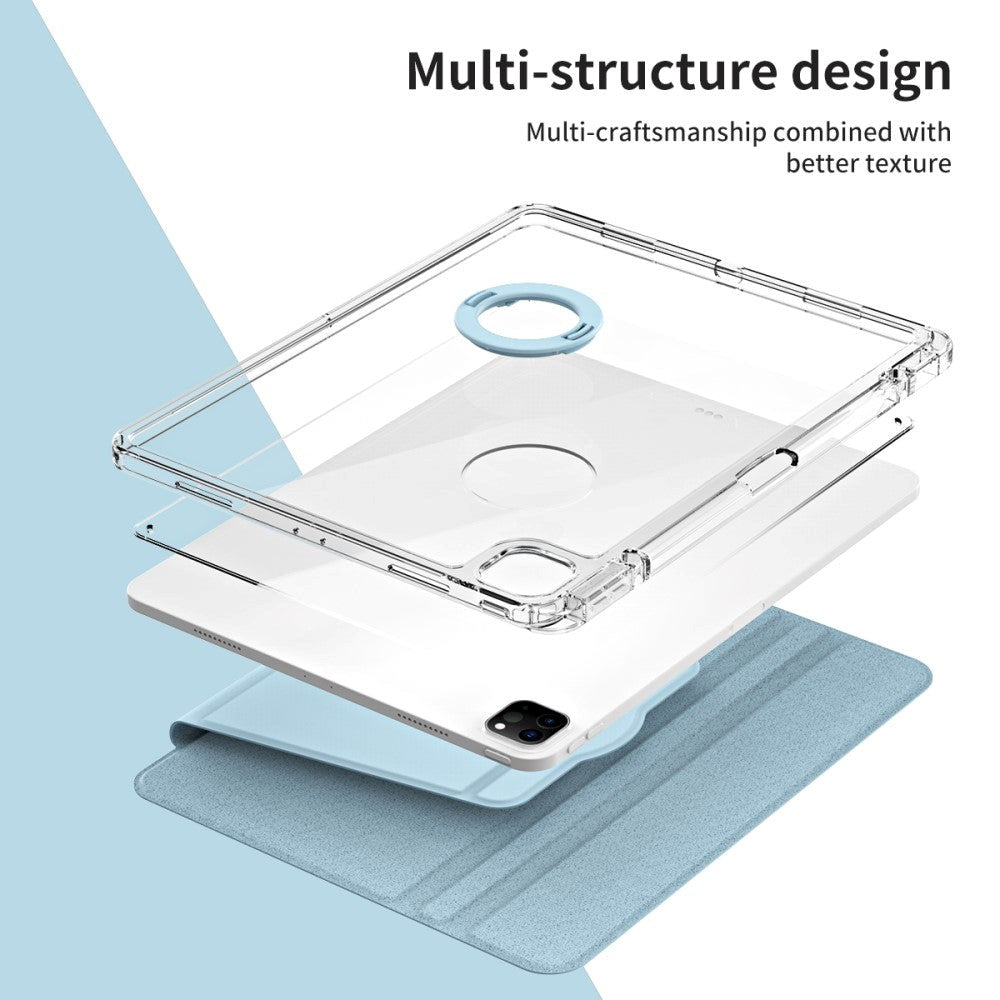 iPad Pro 12.9" (2022 / 2021 / 2020 / 2018) 2 i 1 Hybrid Flip Tablet Cover m. Pen Holder og Kameralinse Beskytter - Lyseblå / Gennemsigtig