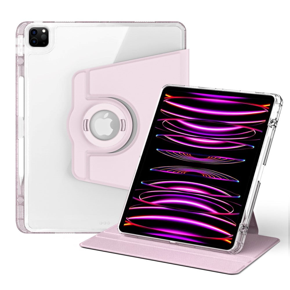 iPad Pro 12.9" (2022 / 2021 / 2020 / 2018) 2 i 1 Hybrid Flip Tablet Cover m. Pen Holder og Kameralinse Beskytter - Pink / Gennemsigtig