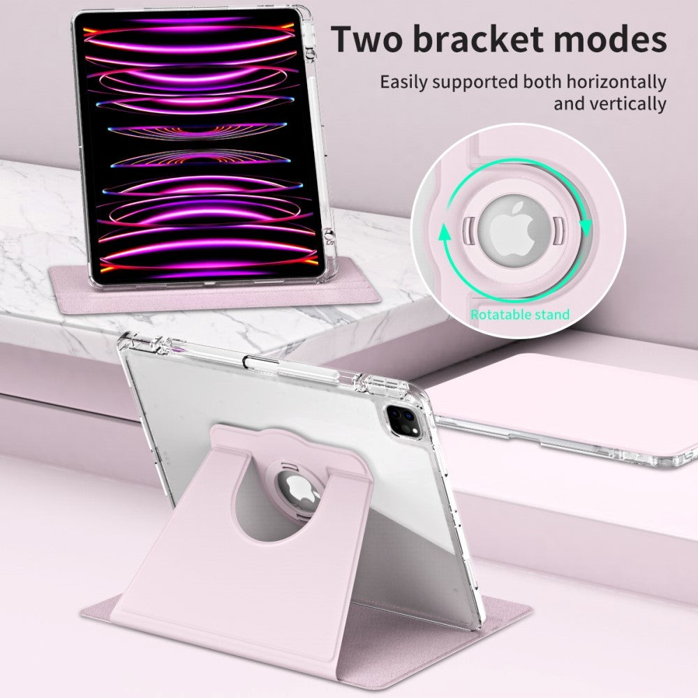 iPad Pro 12.9" (2022 / 2021 / 2020 / 2018) 2 i 1 Hybrid Flip Tablet Cover m. Pen Holder og Kameralinse Beskytter - Pink / Gennemsigtig