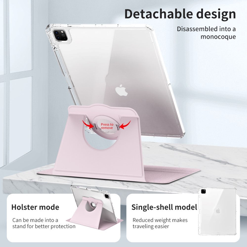 iPad Pro 12.9" (2022 / 2021 / 2020 / 2018) 2 i 1 Hybrid Flip Tablet Cover m. Pen Holder og Kameralinse Beskytter - Pink / Gennemsigtig