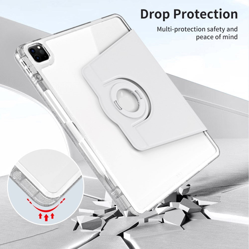 iPad Pro 12.9" (2022 / 2021 / 2020 / 2018) 2 i 1 Hybrid Flip Tablet Cover m. Pen Holder og Kameralinse Beskytter - Grå / Gennemsigtig