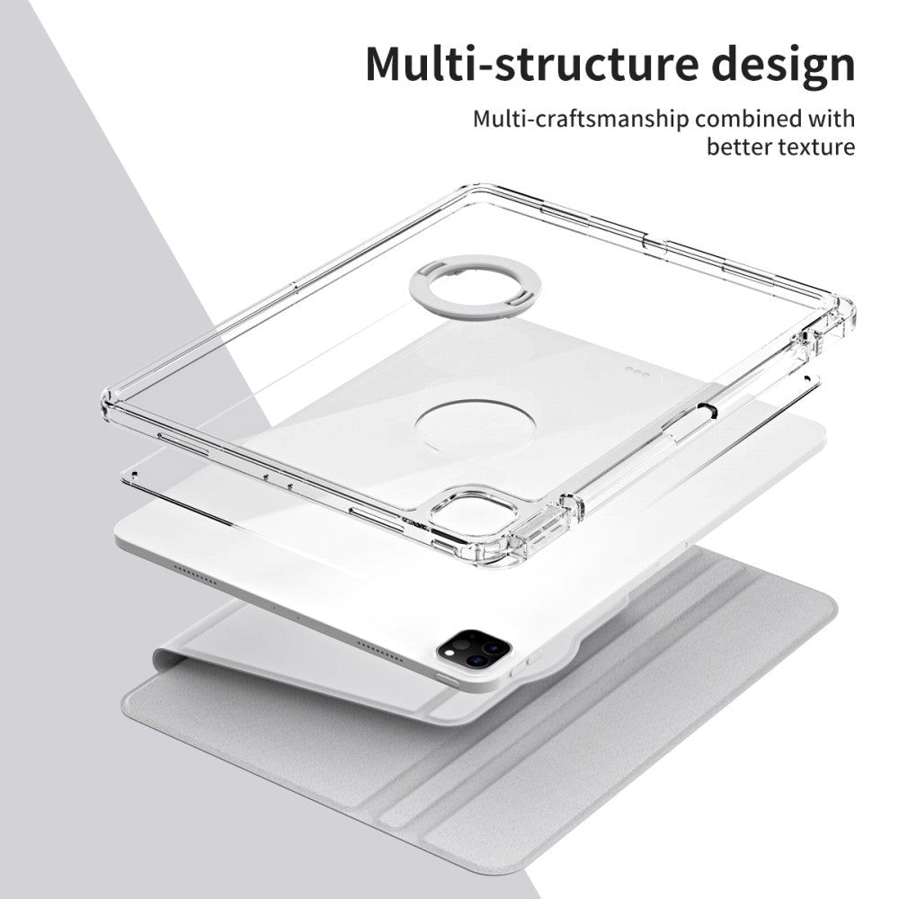 iPad Pro 12.9" (2022 / 2021 / 2020 / 2018) 2 i 1 Hybrid Flip Tablet Cover m. Pen Holder og Kameralinse Beskytter - Grå / Gennemsigtig