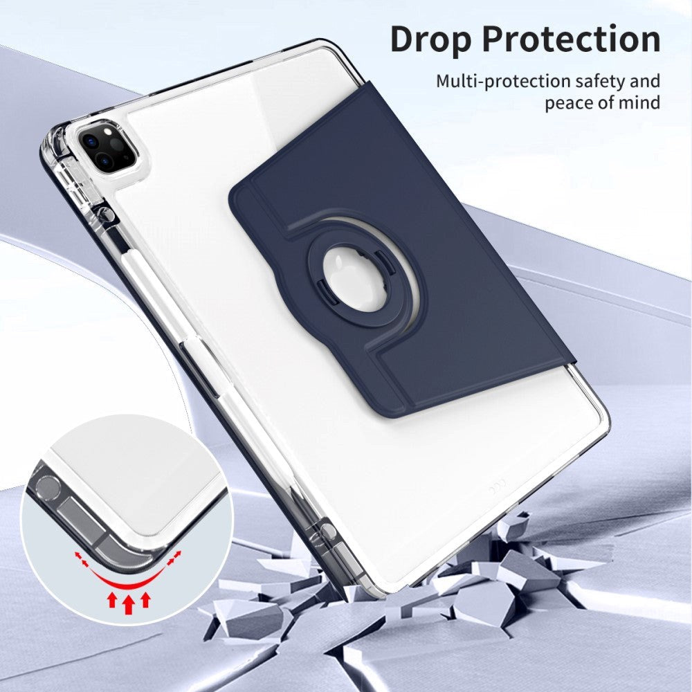 iPad Pro 12.9" (2022 / 2021 / 2020 / 2018) 2 i 1 Hybrid Flip Tablet Cover m. Pen Holder og Kameralinse Beskytter - Blå / Gennemsigtig