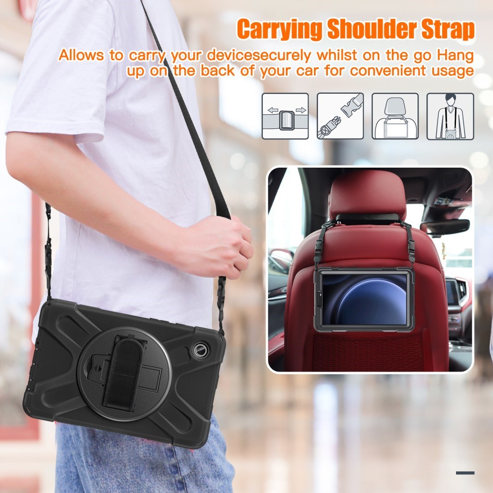 EIDERWOOD Samsung Galaxy Tab A9Håndværker Tablet Cover m. Håndholder, Kickstand, Pencil Holder & Skulderstrop - Sort