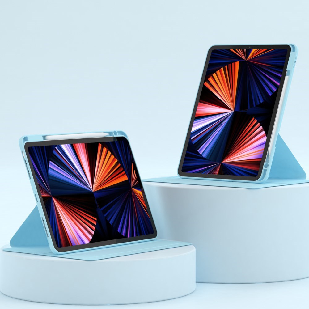 iPad Air 10.9-11" (2025-2020) / Pro 11" (2022-2018) Hybrid Tablet Cover m. Pen Holder og Kameralinse Beskytter - Blå / Gennemsigtig