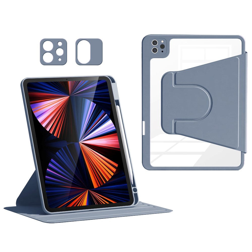 iPad Air 10.9-11" (2025-2020) / Pro 11" (2022-2018) Hybrid Tablet Cover m. Pen Holder og Kameralinse Beskytter - Lilla / Gennemsigtig