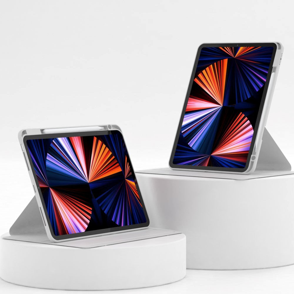 iPad Air 10.9-11" (2025-2020) / Pro 11" (2022-2018) Hybrid Tablet Cover m. Pen Holder og Kameralinse Beskytter - Grå / Gennemsigtig