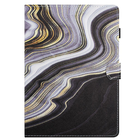 iPad 10.9" (2022) Læder Tablet Cover m. Ståfunktion & Kortholder - Sort / Guld Marmor