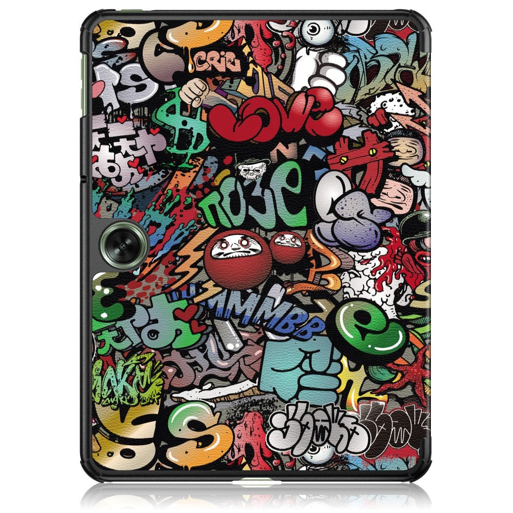 OnePlus Pad Go Læder Tablet Cover m. Tri-fold Stand & Vågeblus Funktion - Graffiti