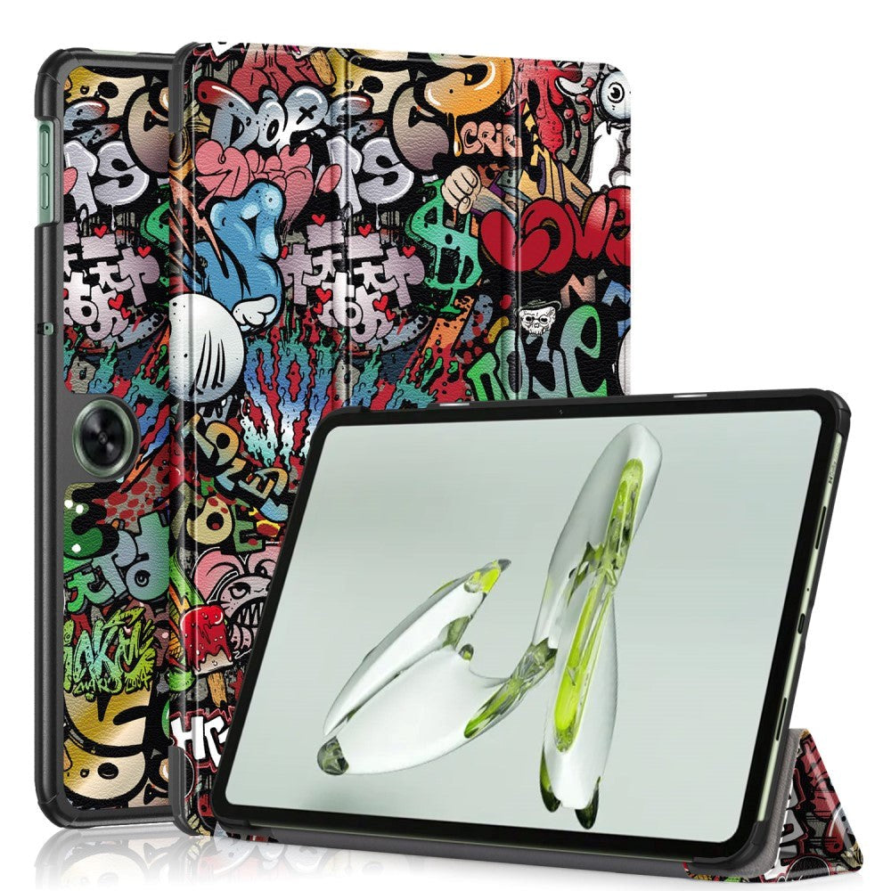 OnePlus Pad Go Læder Tablet Cover m. Tri-fold Stand & Vågeblus Funktion - Graffiti