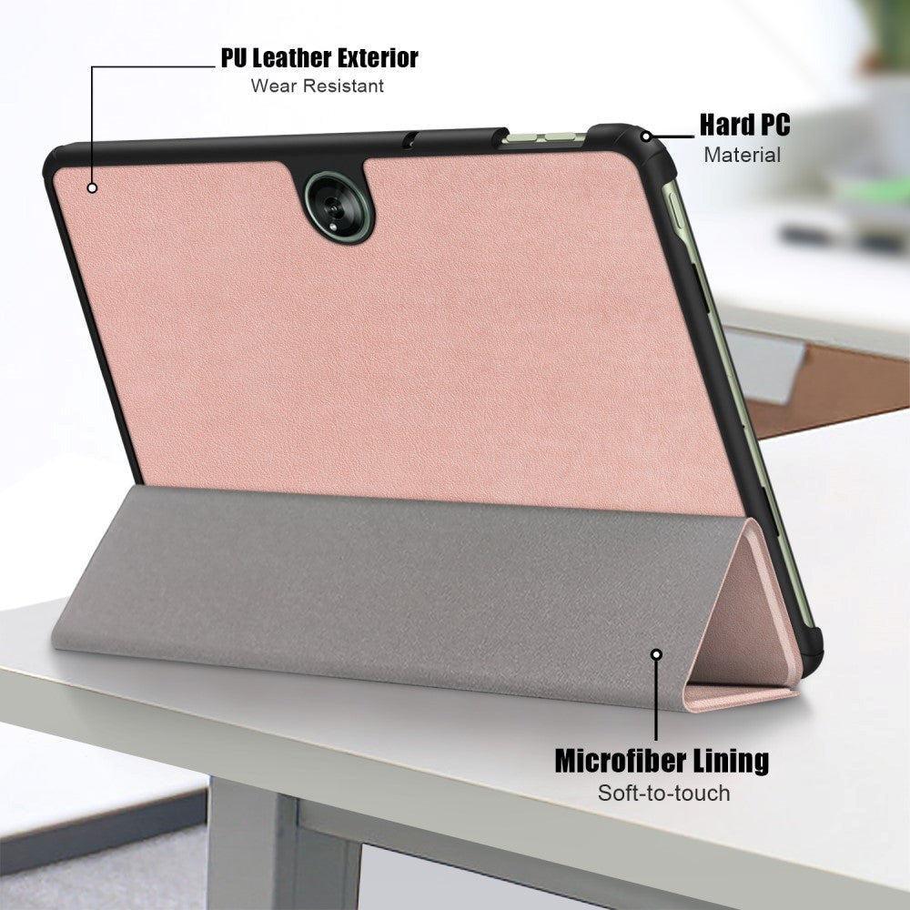 OnePlus Pad Go Tri-Fold Læder Tablet Cover m. Standerfunktion - Rose Gold