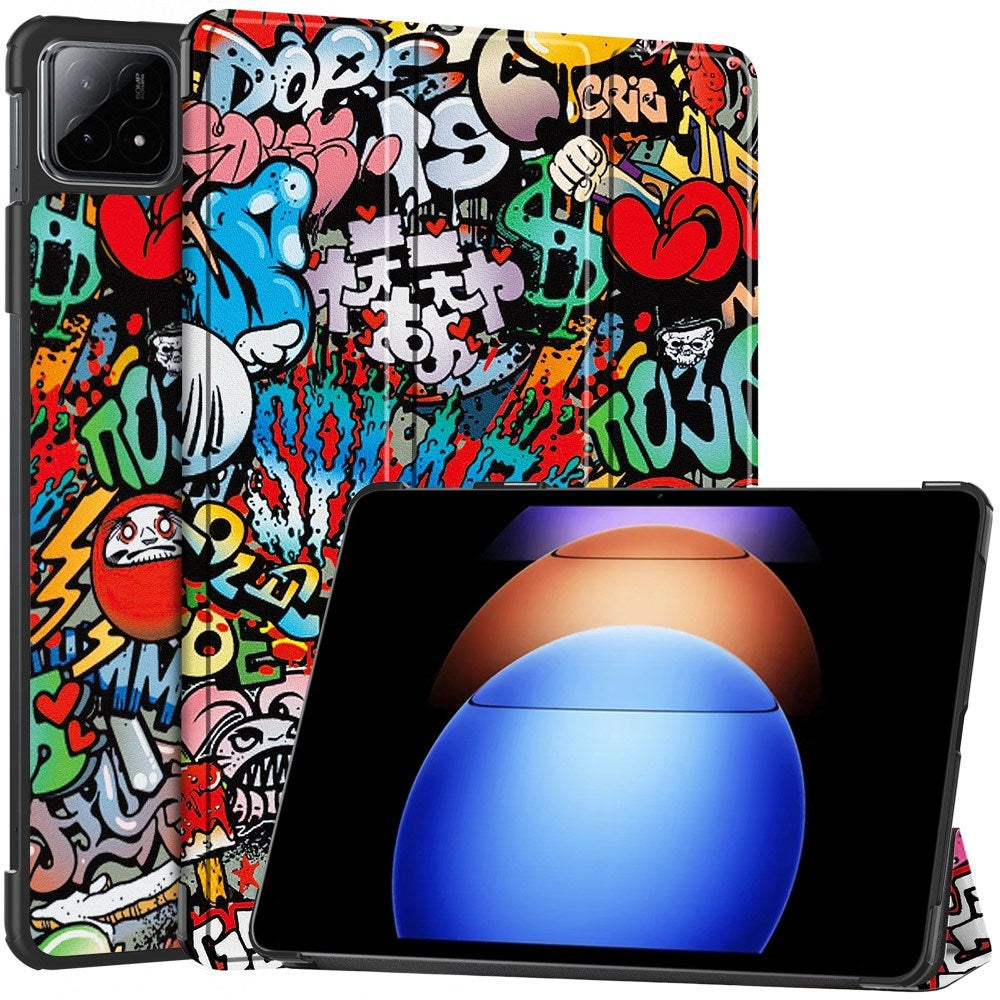 EIDERWOOD Xiaomi Pad 6S Pro Tri-Fold Kunstlæder Tablet Cover m. Vågeblus Funktion - Graffiti