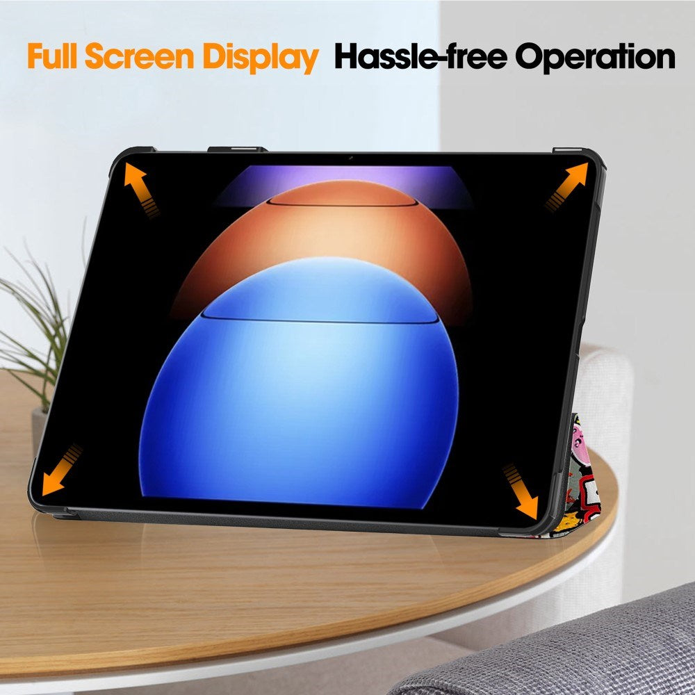 EIDERWOOD Xiaomi Pad 6S Pro Tri-Fold Kunstlæder Tablet Cover m. Vågeblus Funktion - Graffiti