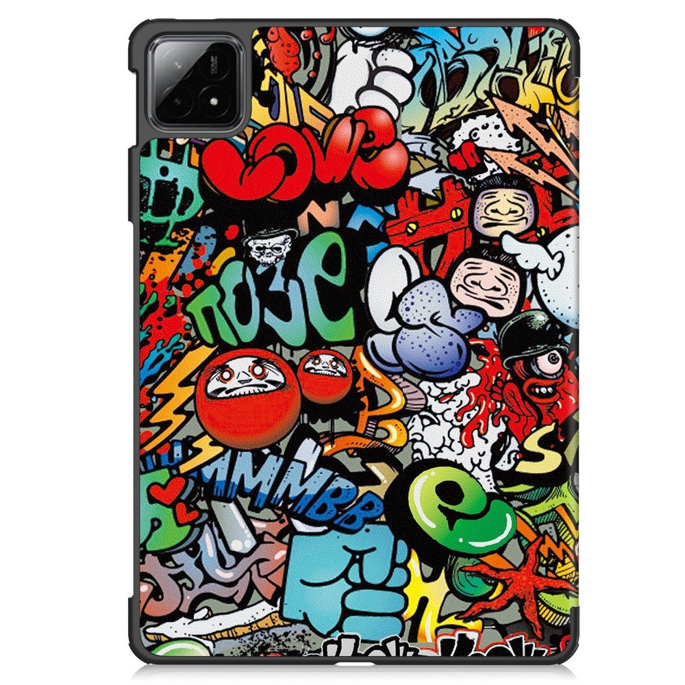 EIDERWOOD Xiaomi Pad 6S Pro Tri-Fold Kunstlæder Tablet Cover m. Vågeblus Funktion - Graffiti