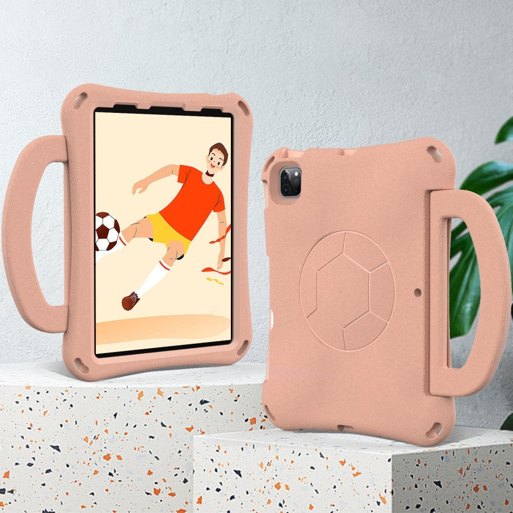 EIDERWOOD iPad Air 10.9" (2022 / 2020) / Pro 11" (2024-2018) Børne Cover m. Kickstand & Håndtag - Fodbold - Koral