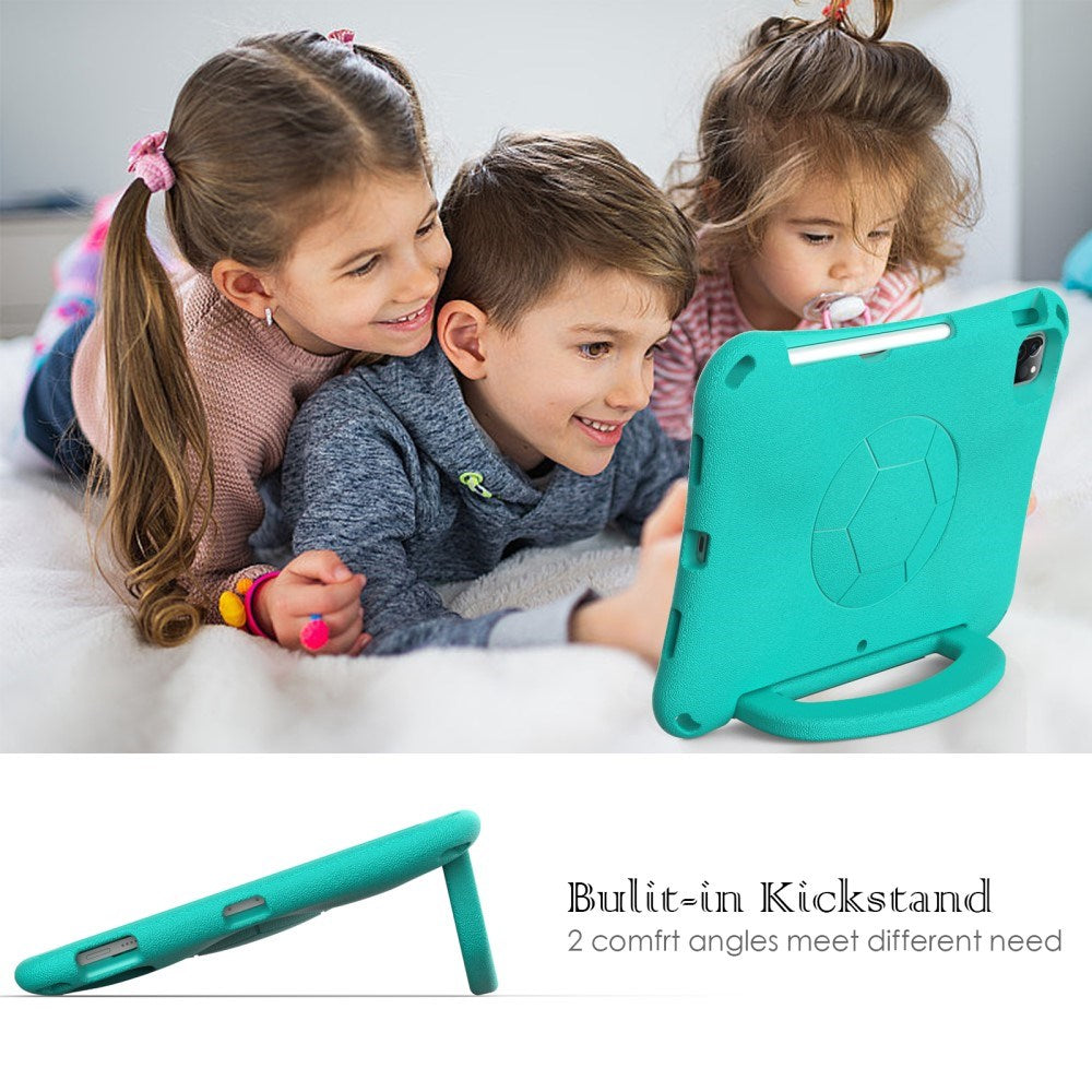 EIDERWOOD iPad Air 10.9" (2022 / 2020) / Pro 11" (2024-2018) Børne Cover m. Kickstand & Håndtag - Fodbold - Mintgrøn