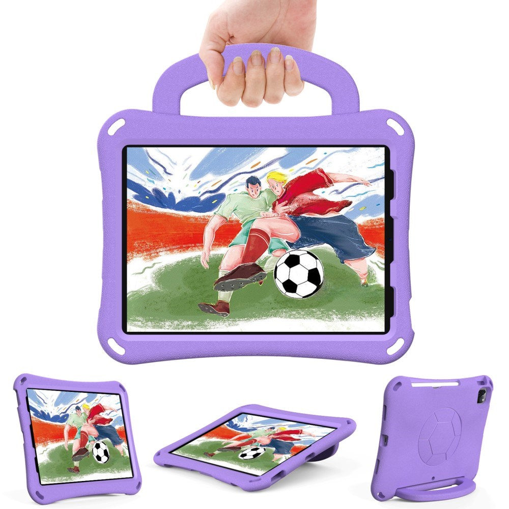 EIDERWOOD iPad Air 10.9" (2022 / 2020) / Pro 11" (2024-2018) Børne Cover m. Kickstand & Håndtag - Fodbold - Lilla