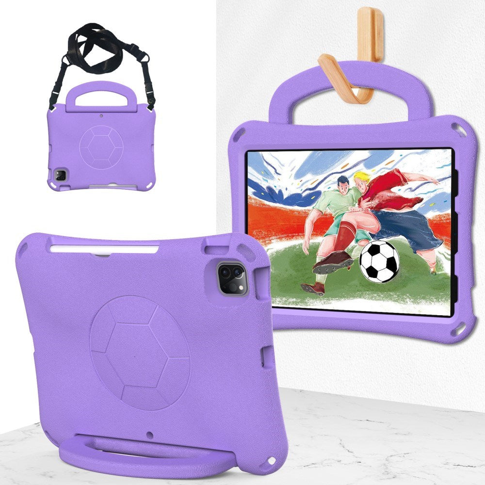 EIDERWOOD iPad Air 10.9" (2022 / 2020) / Pro 11" (2024-2018) Børne Cover m. Kickstand & Håndtag - Fodbold - Lilla