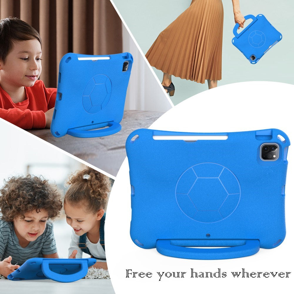 EIDERWOOD iPad Air 10.9" (2022 / 2020) / Pro 11" (2024-2018) Børne Cover m. Kickstand & Håndtag - Fodbold - Blå