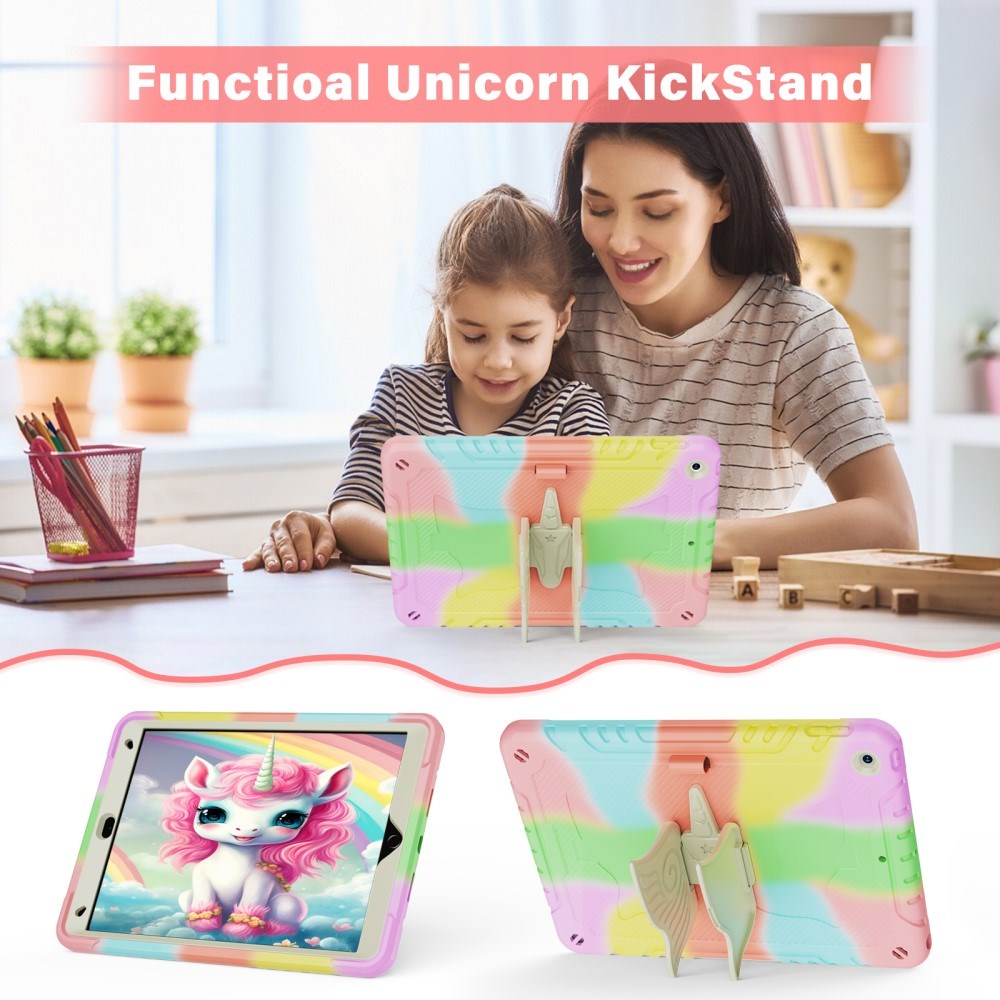 EIDERWOOD iPad 10.2" (2021 / 2020 / 2019) Unicorn Kickstand Cover - Regnbue / Beige