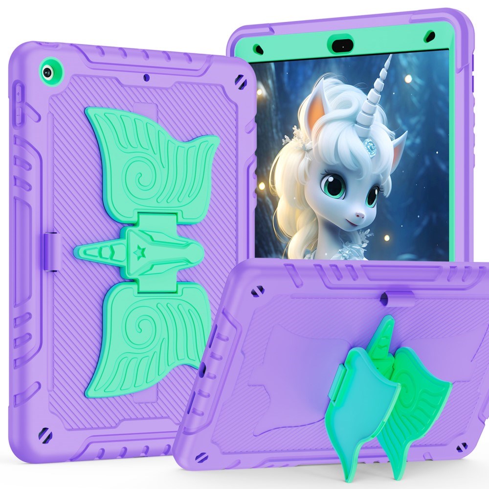 EIDERWOOD iPad 10.2" (2021 / 2020 / 2019) Unicorn Kickstand Cover - Lilla / Grøn