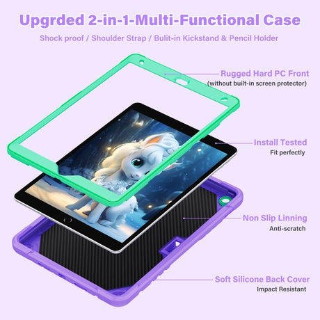 EIDERWOOD iPad 10.2" (2021 / 2020 / 2019) Unicorn Kickstand Cover - Lilla / Grøn