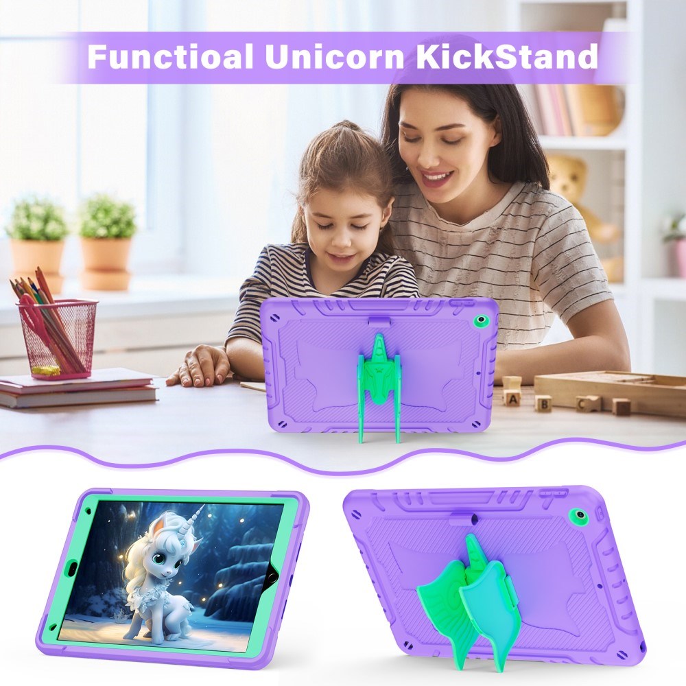 EIDERWOOD iPad 10.2" (2021 / 2020 / 2019) Unicorn Kickstand Cover - Lilla / Grøn