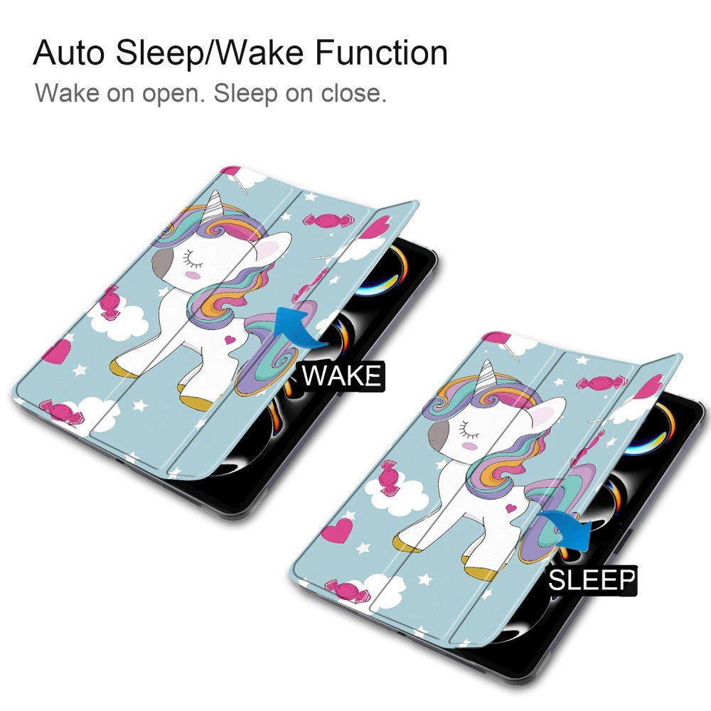 EIDERWOOD iPad Pro 11" (2025 / 2024) Tri-Fold Kunstlæder Tablet Cover m. Vågeblus Funktion - Enhjørning