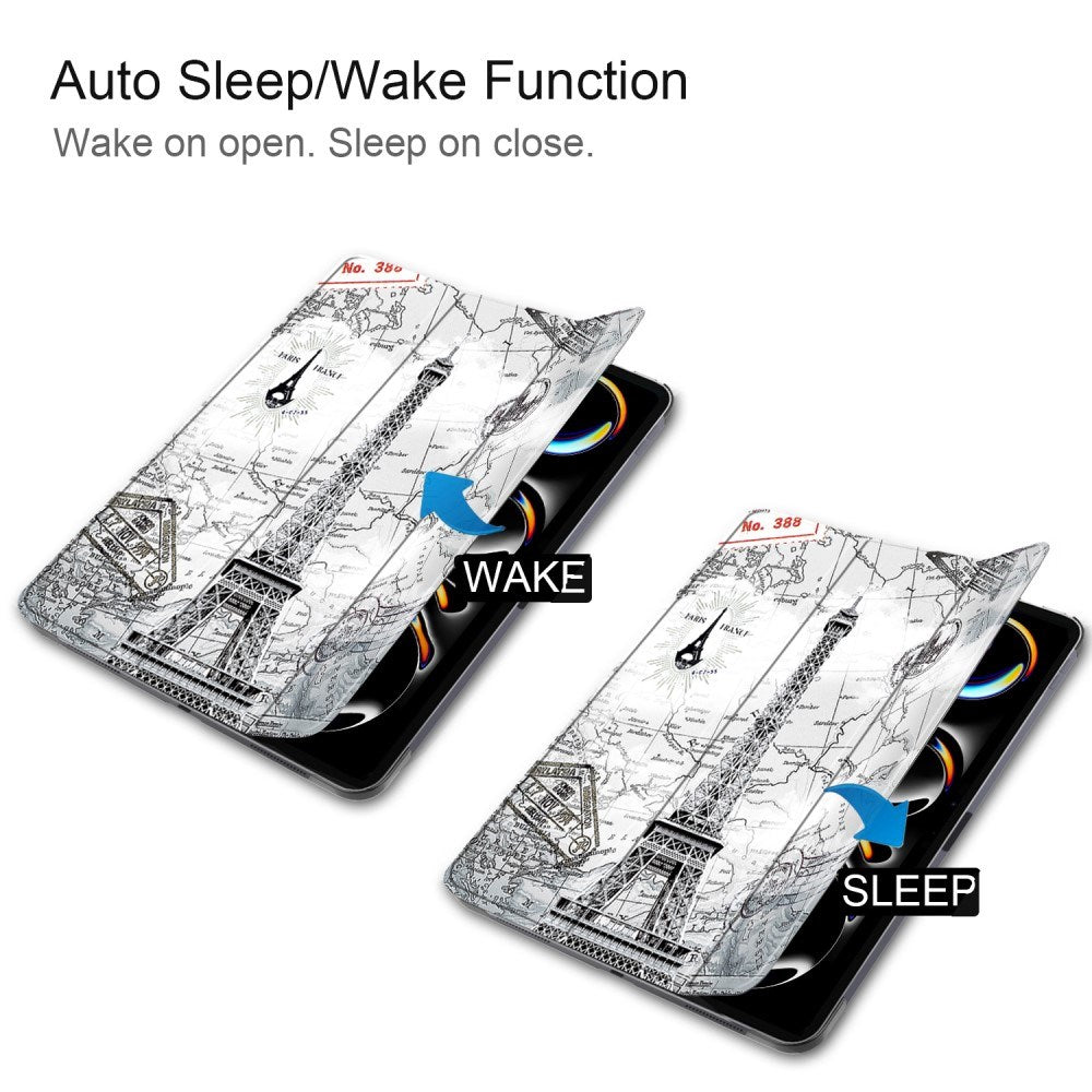 EIDERWOOD iPad Pro 11" (2025 / 2024) Tri-Fold Kunstlæder Tablet Cover m. Vågeblus Funktion - Eiffeltårnet