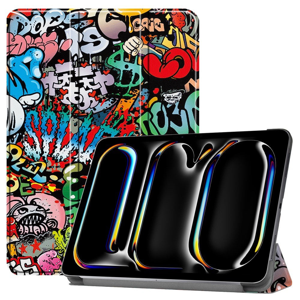 EIDERWOOD iPad Pro 11" (2025 / 2024) Tri-Fold Kunstlæder Tablet Cover m. Vågeblus Funktion - Graffiti