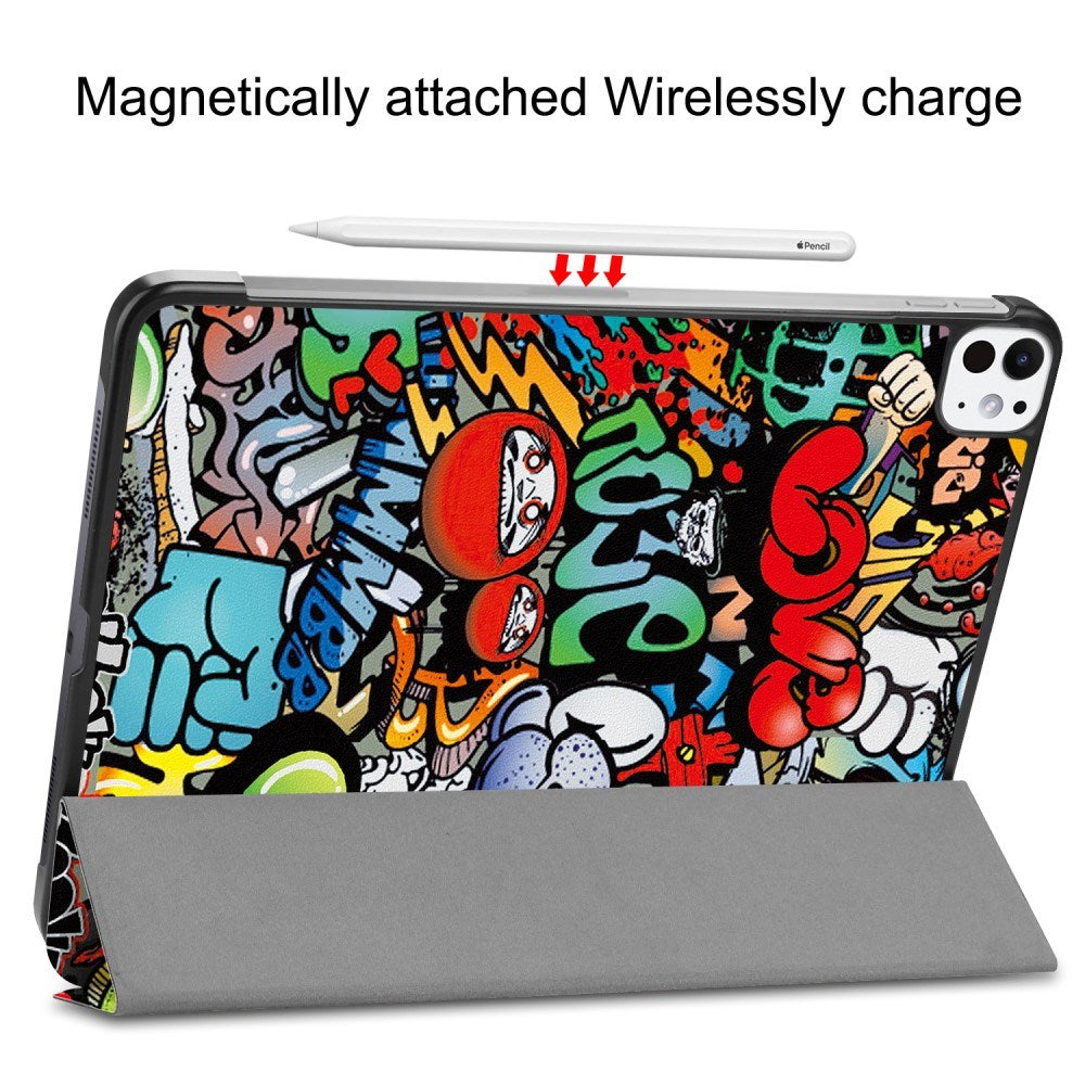 EIDERWOOD iPad Pro 11" (2025 / 2024) Tri-Fold Kunstlæder Tablet Cover m. Vågeblus Funktion - Graffiti