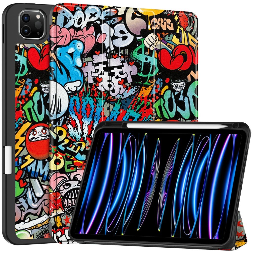 EIDERWOOD iPad Pro 11" (2025 / 2024) Tri-Fold Kunstlæder Tablet Cover m. Vågeblus Funktion - Graffiti