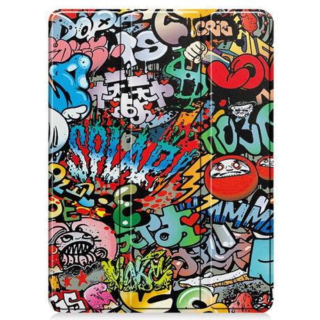 EIDERWOOD iPad Pro 11" (2024) Tri-Fold Kunstlæder Tablet Cover m. Vågeblus Funktion - Graffiti