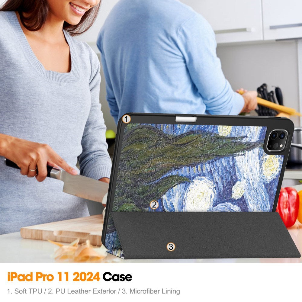 EIDERWOOD iPad Pro 11" (2025 / 2024) Tri-Fold Kunstlæder Tablet Cover m. Vågeblus Funktion - Maleri