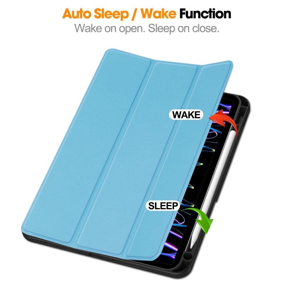 EIDERWOOD iPad Pro 11" (2025 / 2024) Tri-Fold Kunst Læder Tablet Cover m. Apple Pencil Holder - Blå