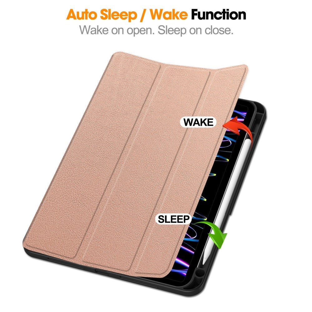 EIDERWOOD iPad Pro 11" (2025 / 2024) Tri-Fold Kunst Læder Tablet Cover m. Apple Pencil Holder - Rose Gold