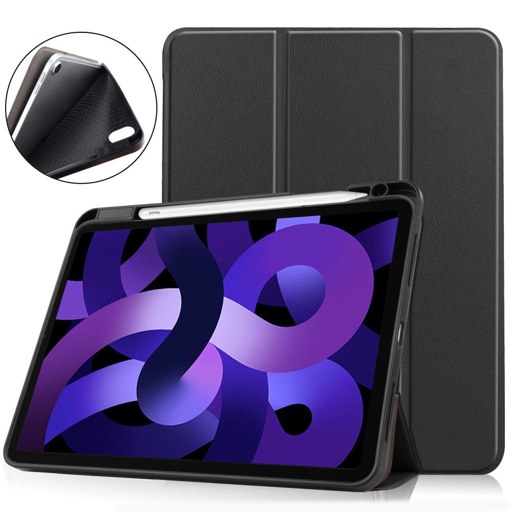 EIDERWOOD iPad Air 11" (2025 / 2024) Litchi Tri-Fold Læder Tablet Cover m. Apple Pencil Holder - Sort